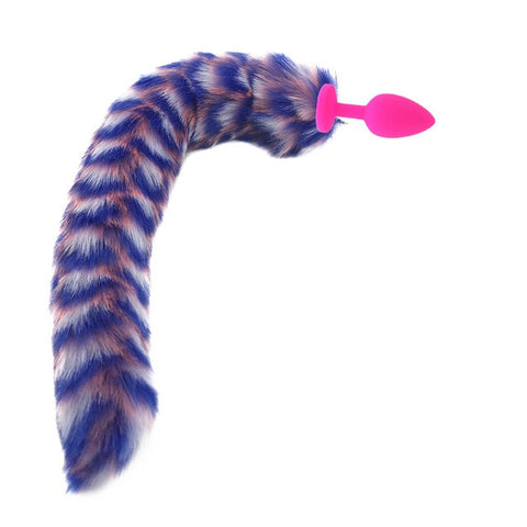 50cm Dark Blue Flesh and White Fox Tail Pink Silicone Plugs