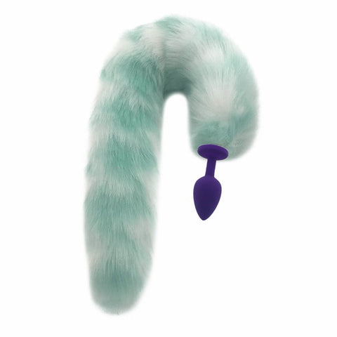 50cm Teal and White Fox Tail Purple Silicone Plugs