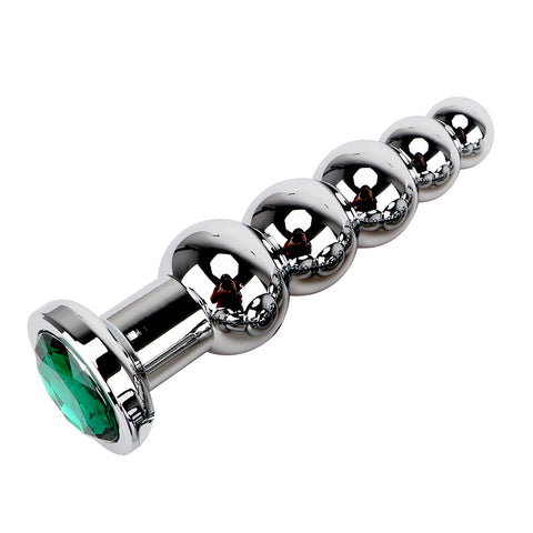 Green Gem Stainless Steel Anal Beads Plug
